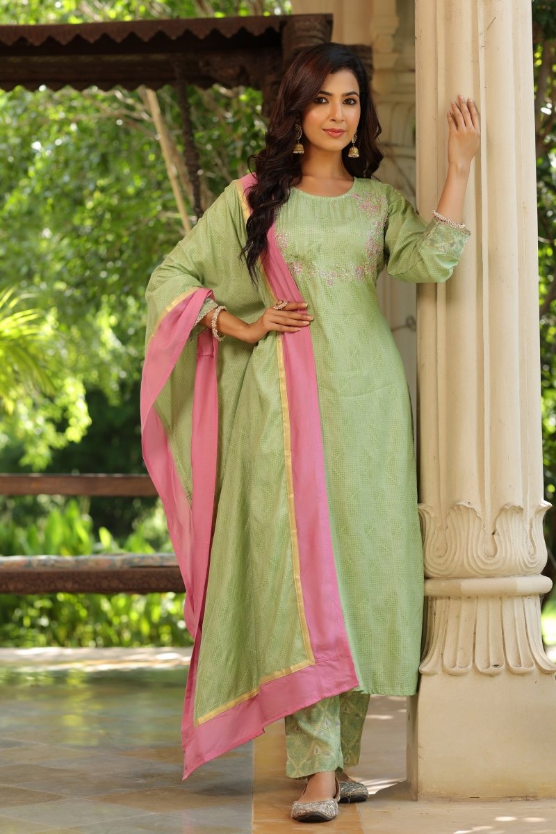 PAYAL Green Silk with HandWork Detailing - Payal