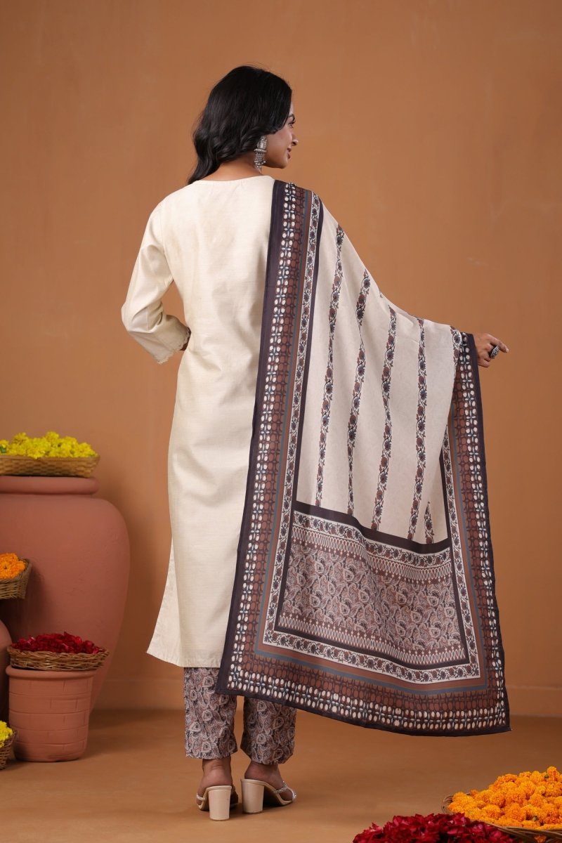 PAYAL Light Cream Kurta Suit Set with Khat Embroidery Detailing - Payal