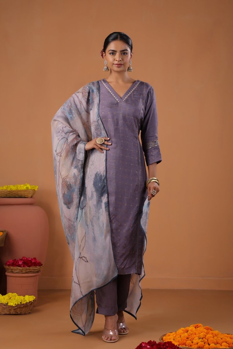 PAYAL Lilac Kurta Suit Set with Intricate Embroidery - Payal