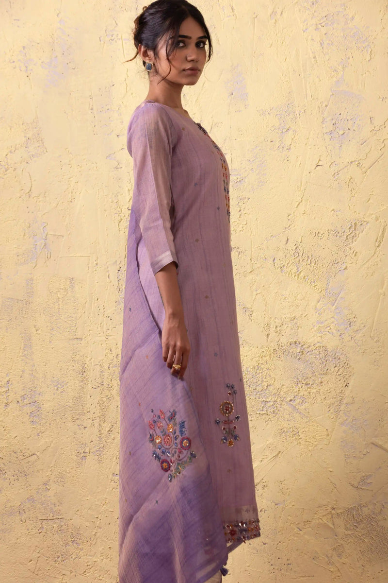 PAYAL Lilac Kurta Suit Set with Khat Work Detailing - Payal