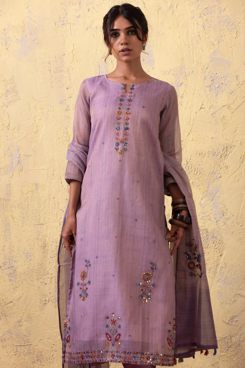 PAYAL Lilac Kurta Suit Set with Khat Work Detailing - Payal