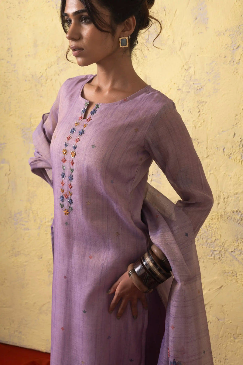 PAYAL Lilac Kurta Suit Set with Khat Work Detailing - Payal