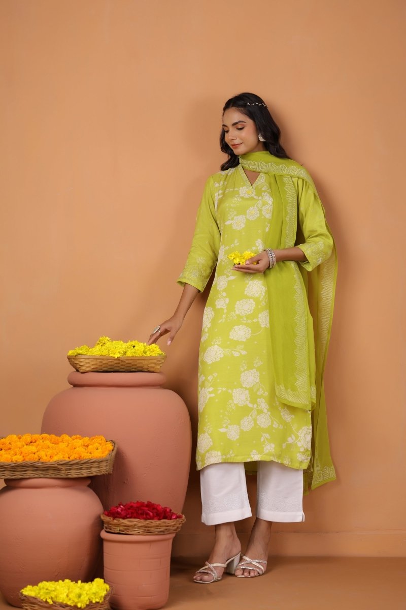 PAYAL Lime Yellow Kurt suit Set with Print Design - Payal