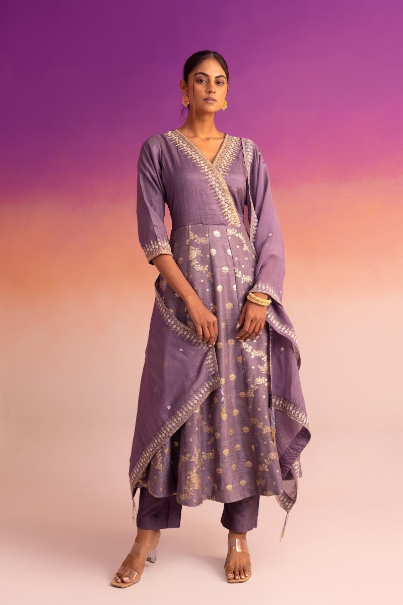 PAYAL Mauve Kalidar Suit Set with Delicate Jacquard Weaving - Payal