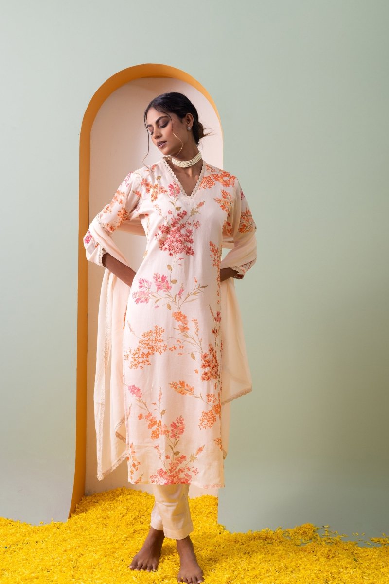 PAYAL Peach Kurta Suit Set with Intricate Hand Embroidery - Payal