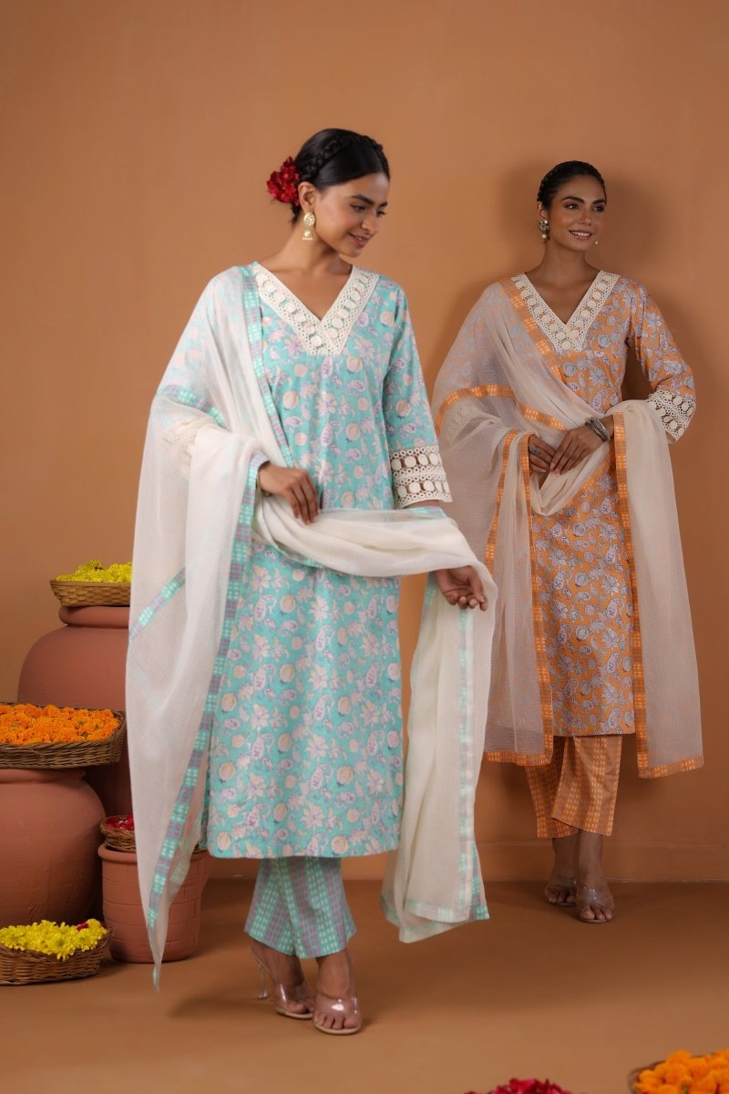 PAYAL Peach Kurta Suit Set with Print Design - Payal