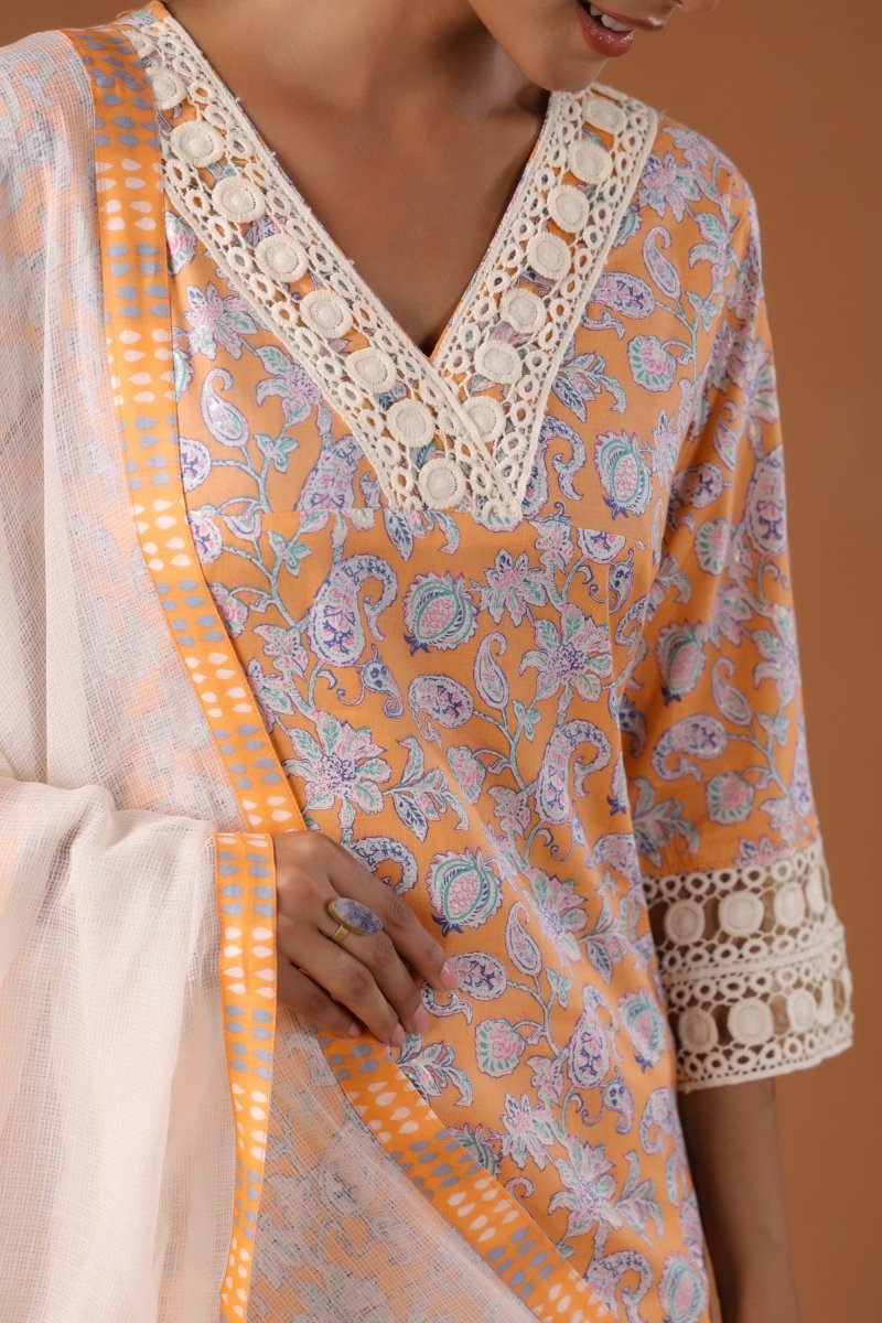 PAYAL Peach Kurta Suit Set with Print Design - Payal