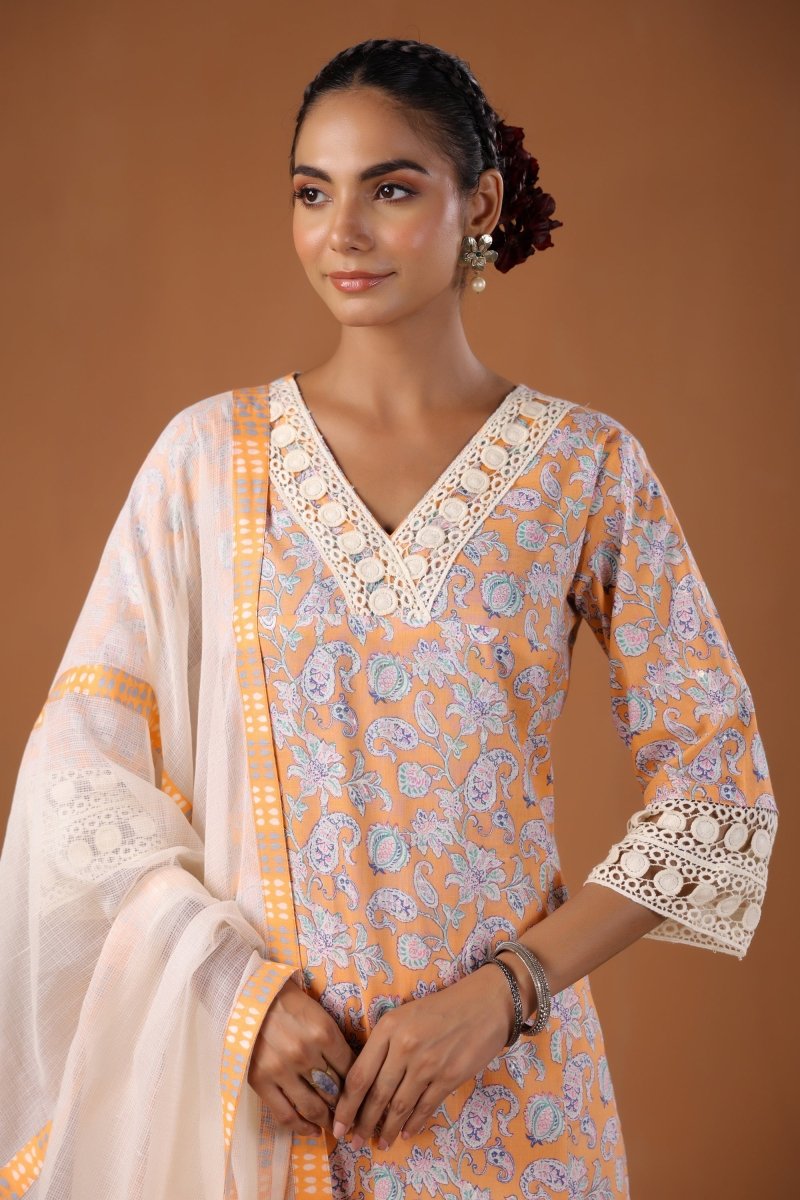 PAYAL Peach Kurta Suit Set with Print Design - Payal