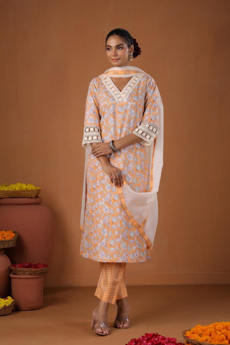 PAYAL Peach Kurta Suit Set with Print Design - Payal