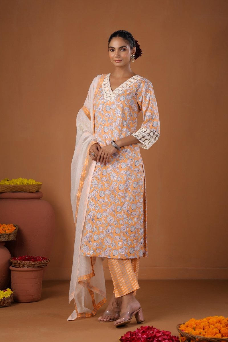 PAYAL Peach Kurta Suit Set with Print Design - Payal