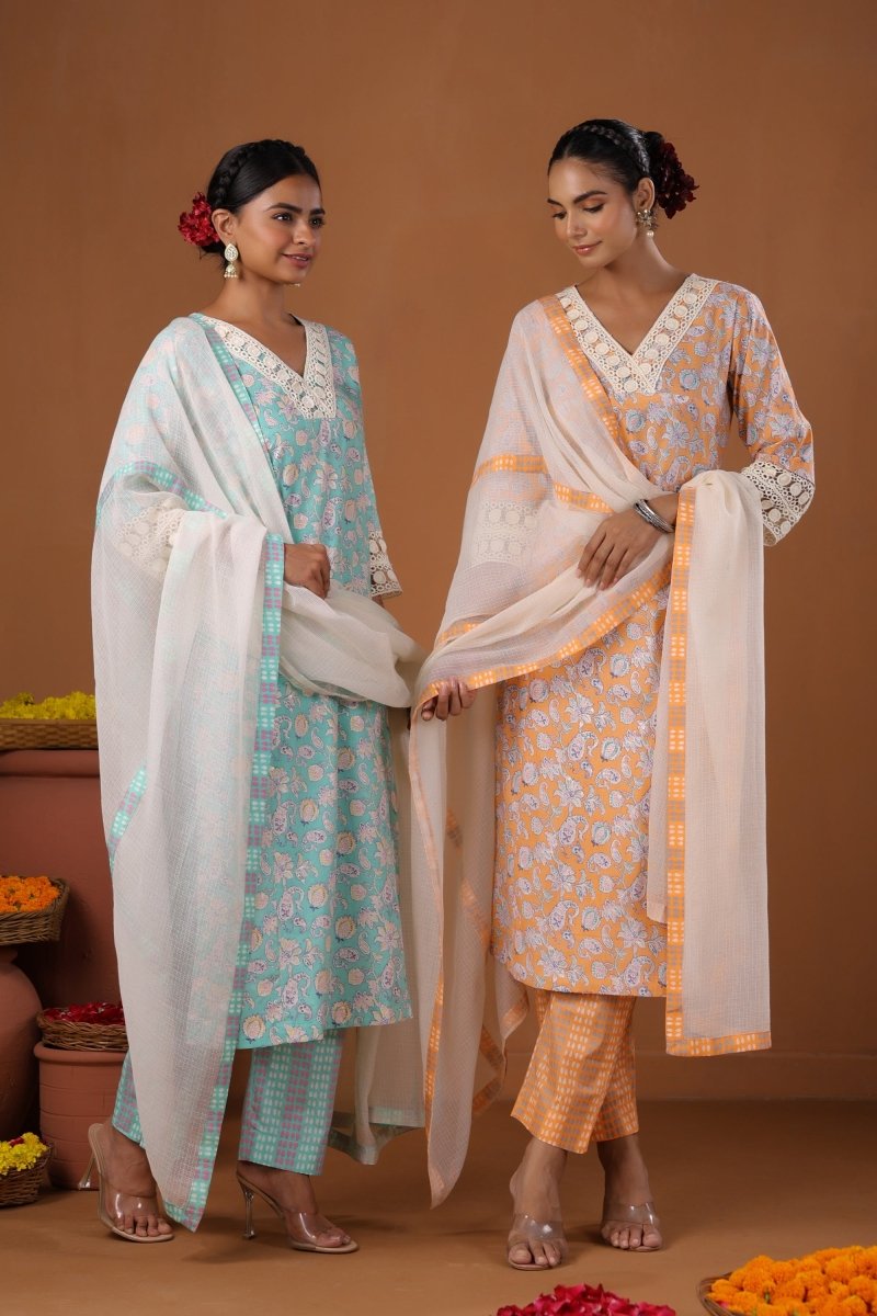 PAYAL Peach Kurta Suit Set with Print Design - Payal