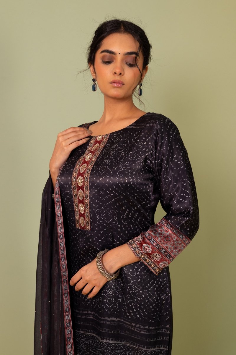 PAYAL Raven Black Kurta Suit Set with Delicate Khat Embroidery - Payal