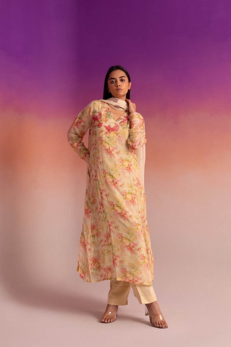 PAYAL Sepia Beige Kurta Suit Set with Delicate Embroidery - Payal