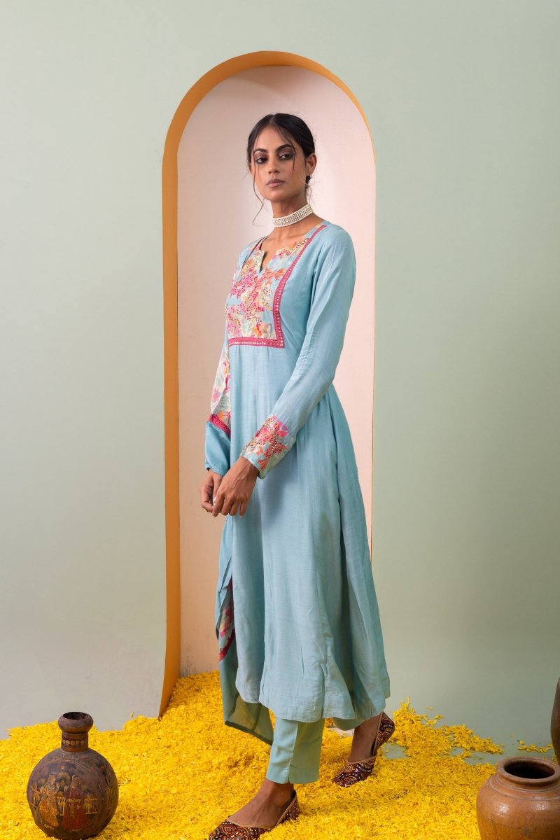 PAYAL Sky Blue Kalidar Suit Set with Subtle Hand Work - Payal