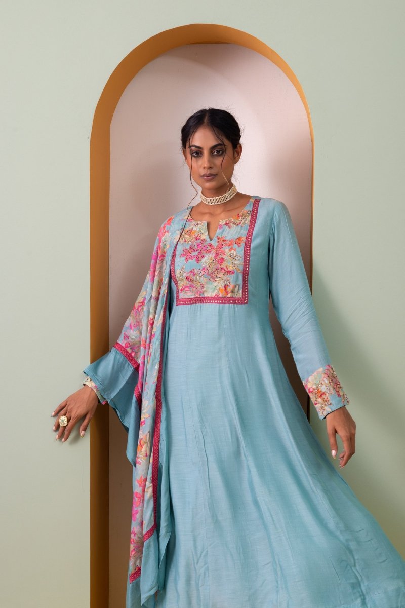 PAYAL Sky Blue Kalidar Suit Set with Subtle Hand Work - Payal