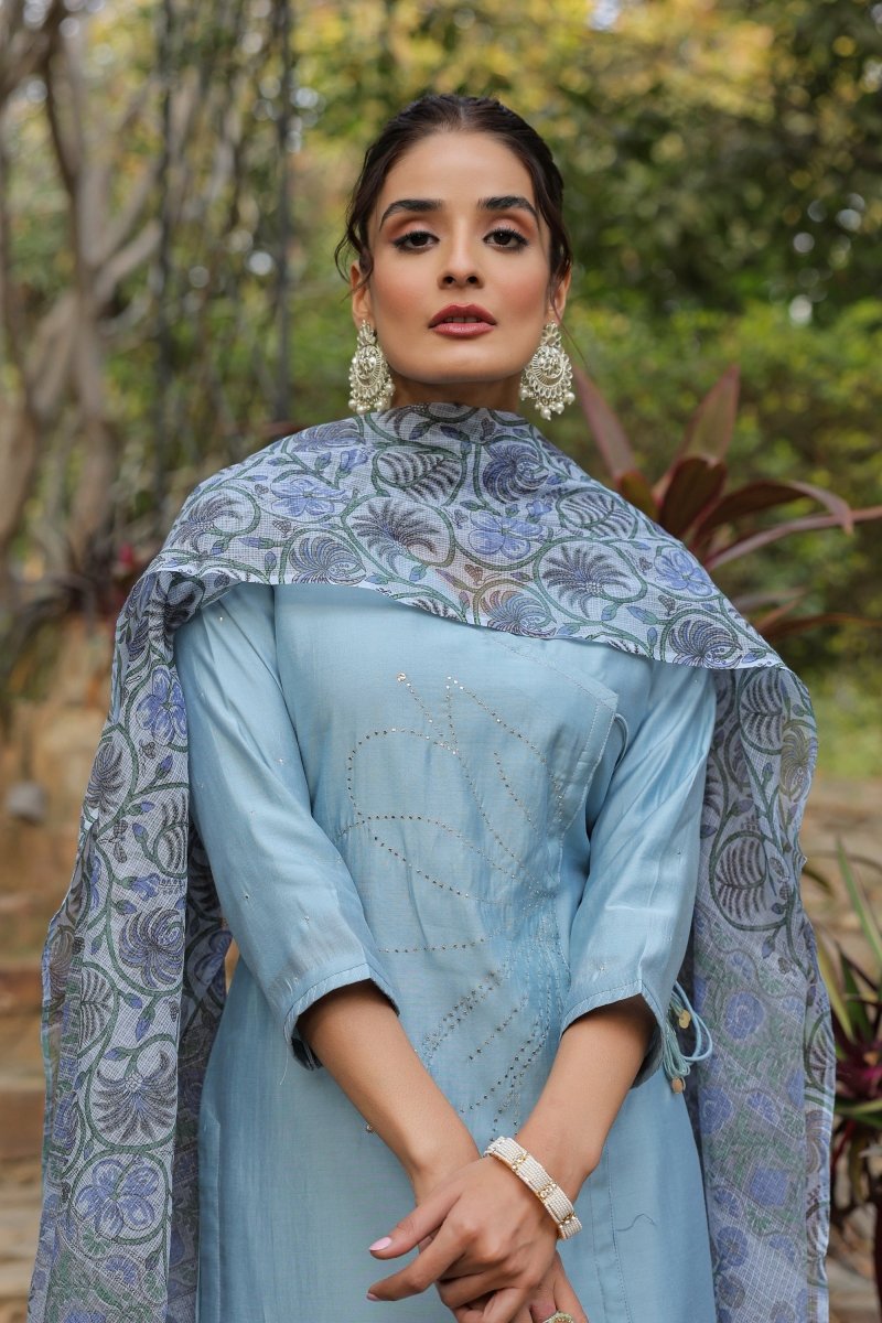 PAYAL Sky Blue Kurta Suit Set with Mukesh Embroidery - Payal