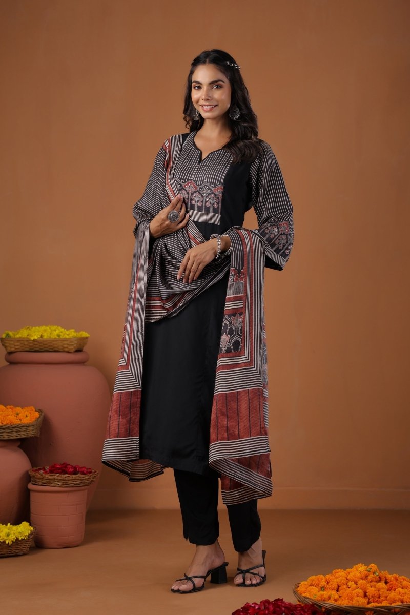 PAYAL Straight Kurta Suit Set with Badla Embroidery Detailing - Payal