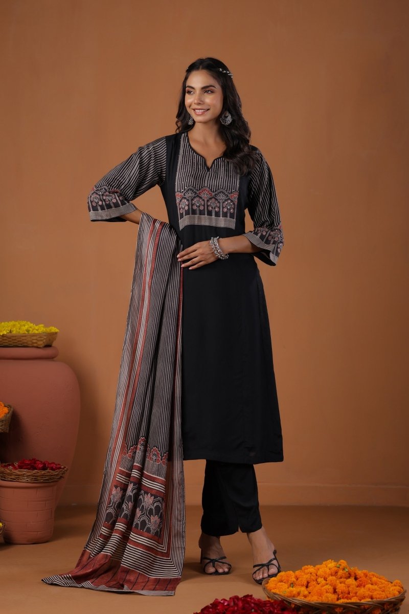 PAYAL Straight Kurta Suit Set with Badla Embroidery Detailing - Payal