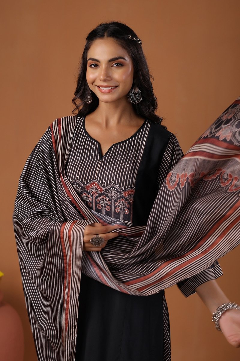 PAYAL Straight Kurta Suit Set with Badla Embroidery Detailing - Payal