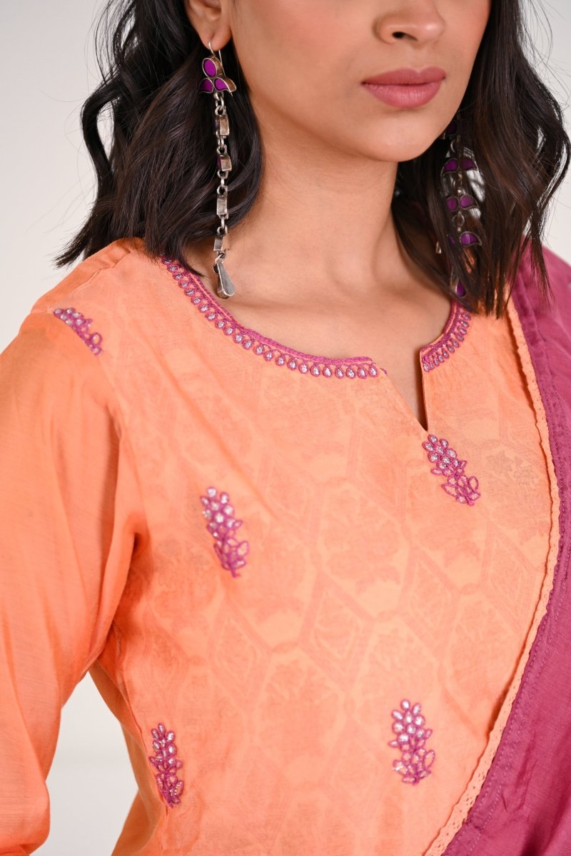 PAYAL Tangerine Kurta Suit Set with Handwork Detailing - Payal