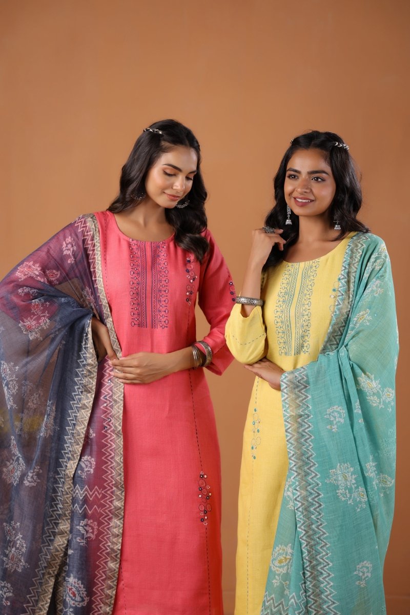 PAYAL Yellow Kurta Suit Set in Block Print - Payal