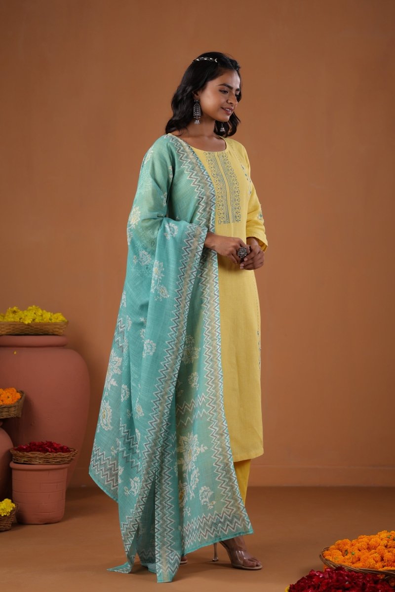 PAYAL Yellow Kurta Suit Set in Block Print - Payal