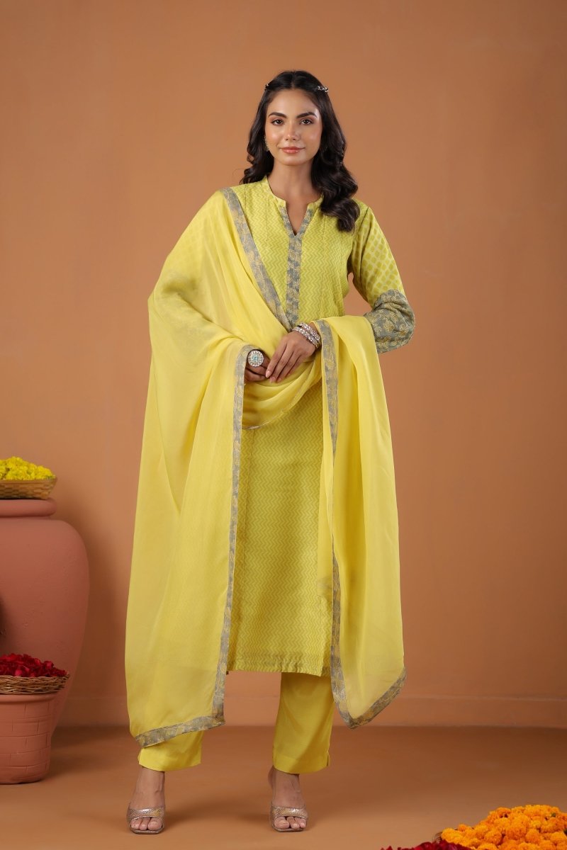 PAYAL Yellow Kurta Suit Set with Embroidery Detailing - Payal
