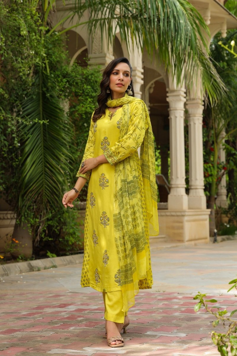 PAYAL Yellow Mal Cotton Suit Set with Intricate Detailing - Payal