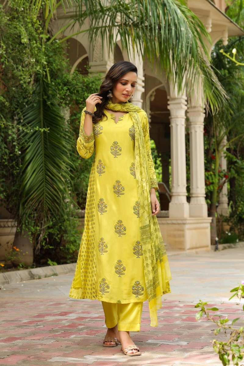 PAYAL Yellow Mal Cotton Suit Set with Intricate Detailing - Payal