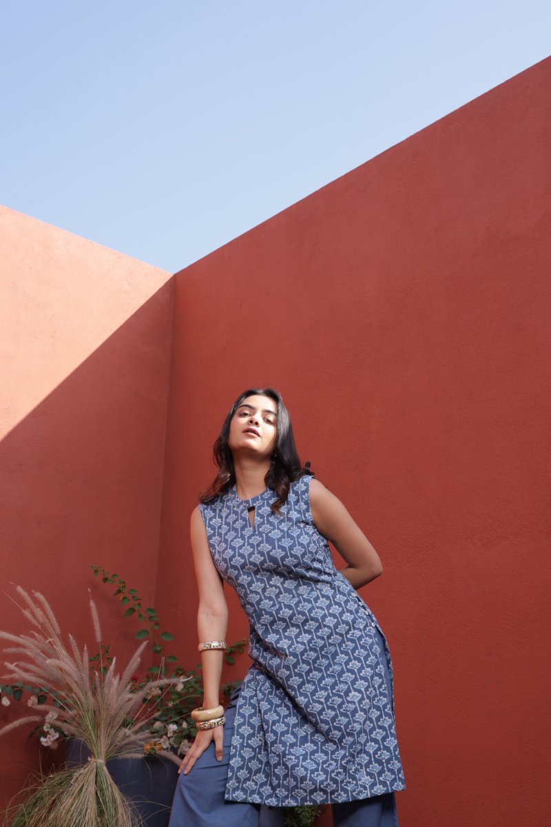 WOK Contemporary Dhabu Cotton Kurta - Payal