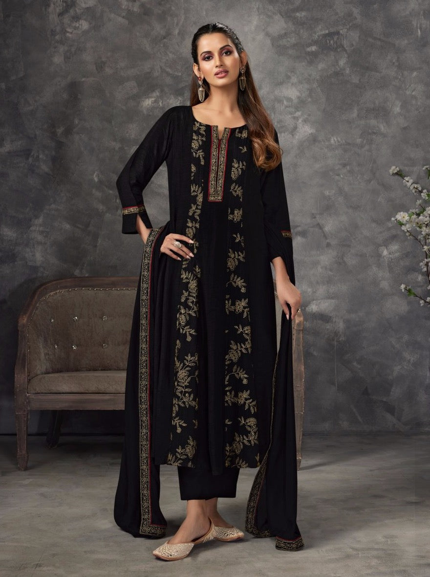 Black Silk Aline Suit Set - Payal