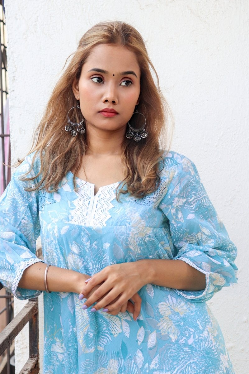 Blue flared aline long Kurti - Payal