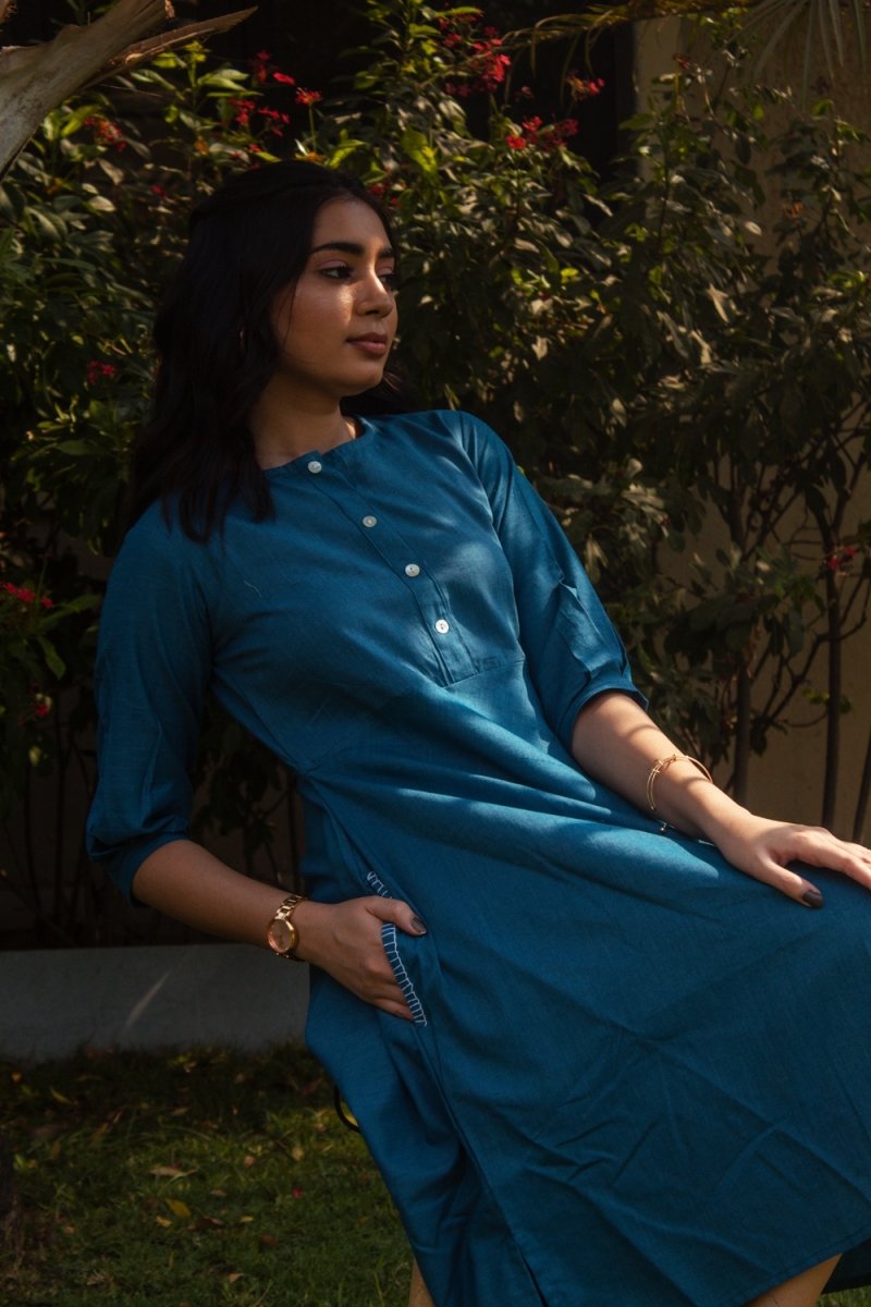 Blue Soft Cotton Aline Kurti - Payal