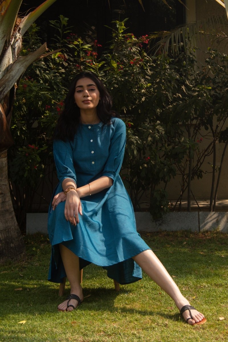 Blue Soft Cotton Aline Kurti - Payal