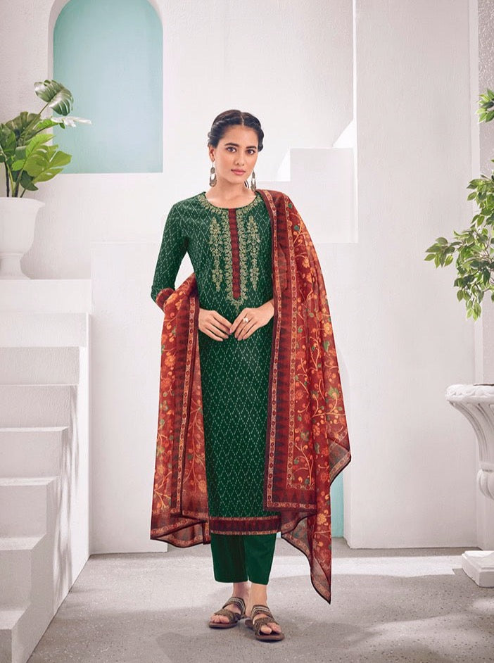 Chanderi Green Straight Cut Suit Set - Payal