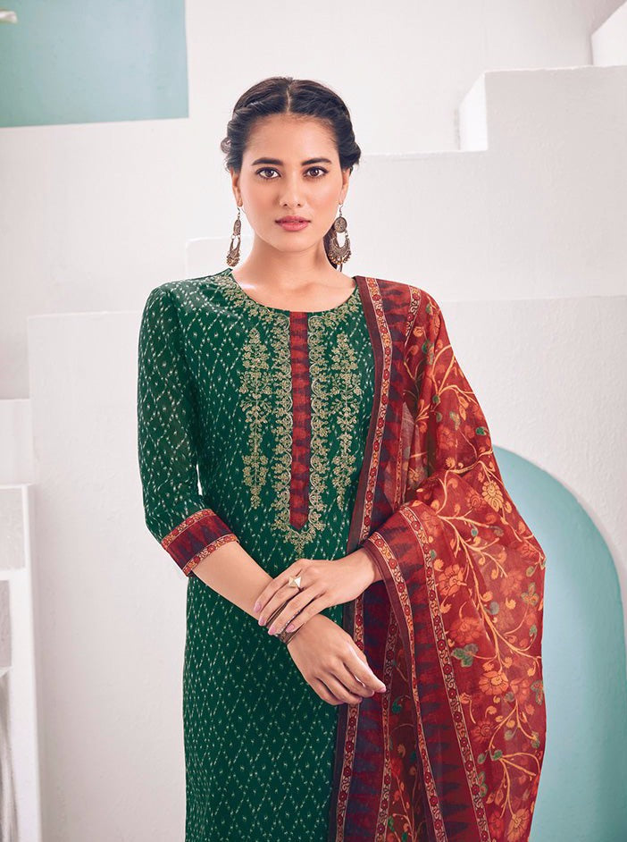 Chanderi Green Straight Cut Suit Set - Payal