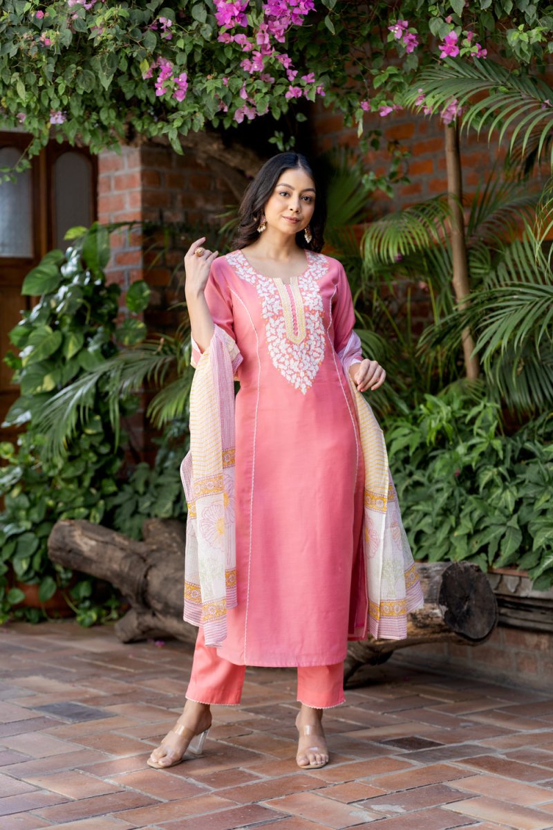 Cotton Chanderi Aari Suit Set - Payal