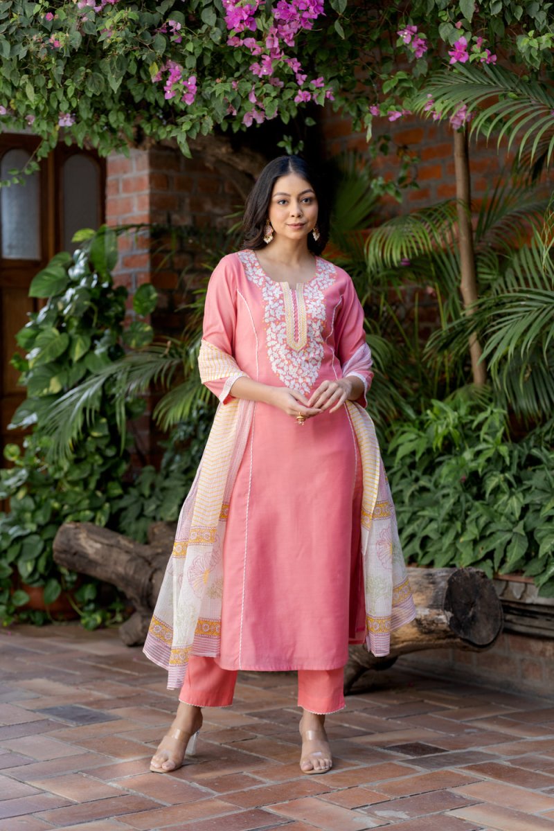 Cotton Chanderi Aari Suit Set - Payal