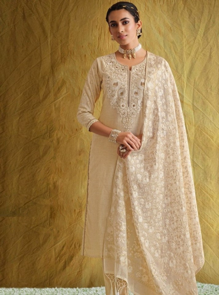 Cream straight cut festive suit set - Payal