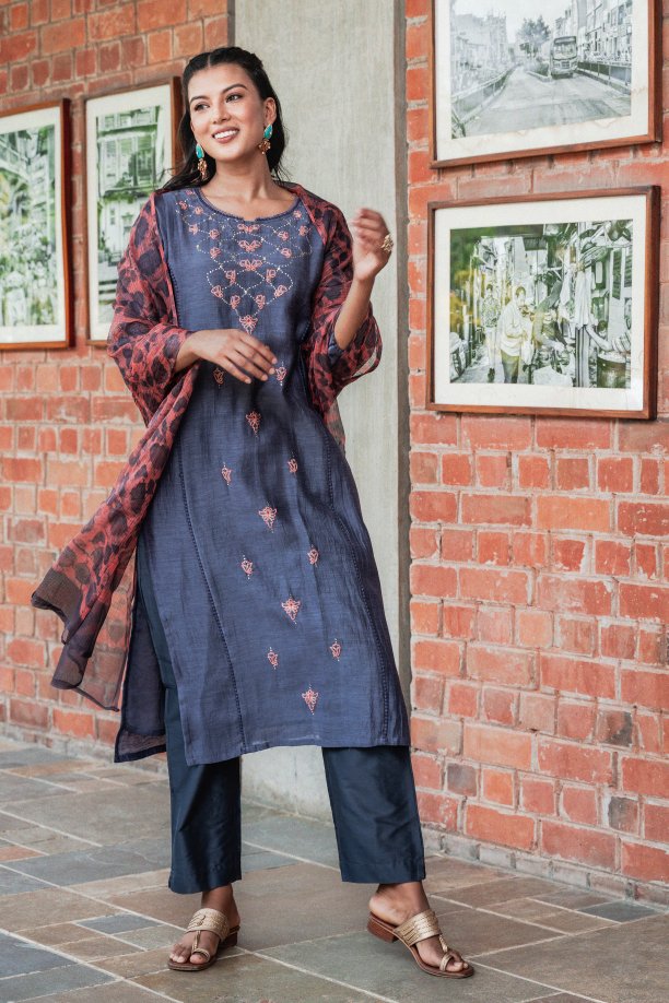 Grey Banaras Silk Suit Set - Payal