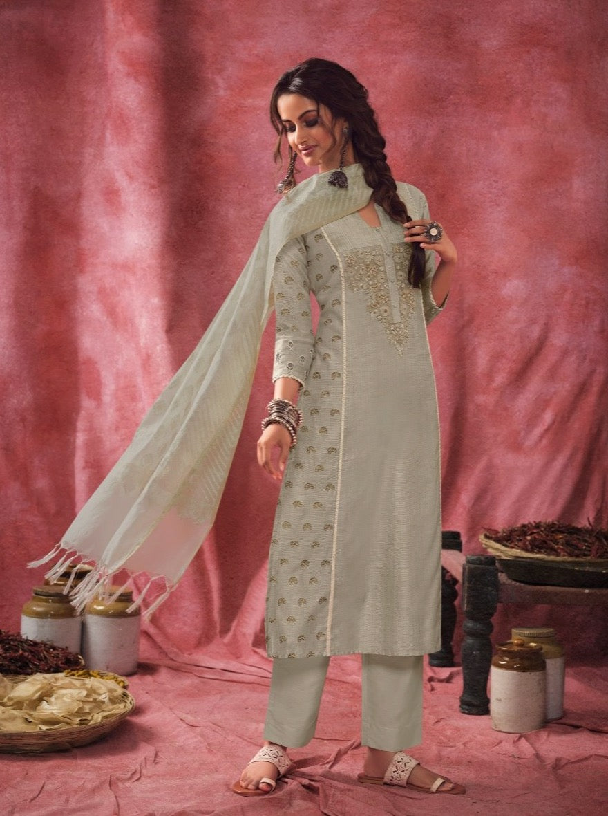 Grey Bhagalpuri Silk Festive Suit set - Payal