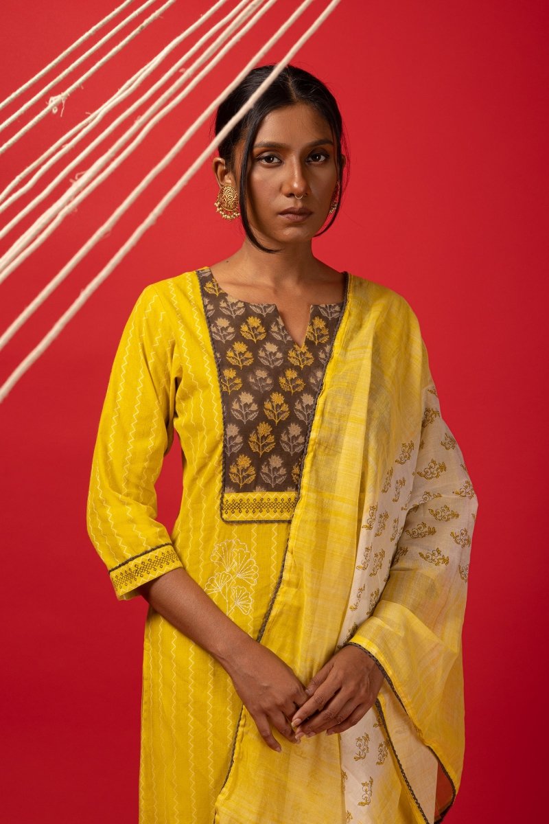 Handloom Cotton Kachhi Block Printed Suit Set - Payal