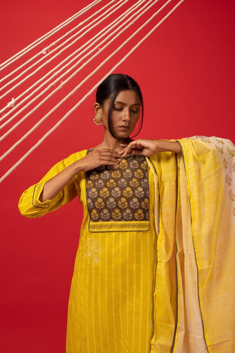 Handloom Cotton Kachhi Block Printed Suit Set - Payal