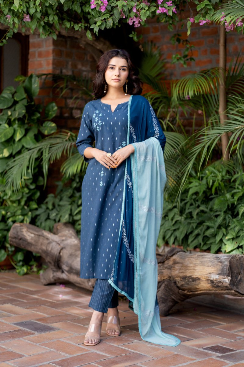 Handloom Cotton Lurex Weave Suit Set - Payal