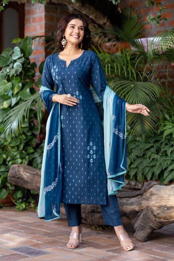 Handloom Cotton Lurex Weave Suit Set - Payal