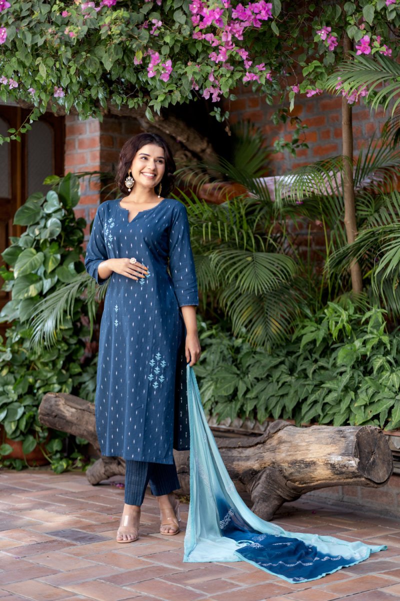 Handloom Cotton Lurex Weave Suit Set - Payal