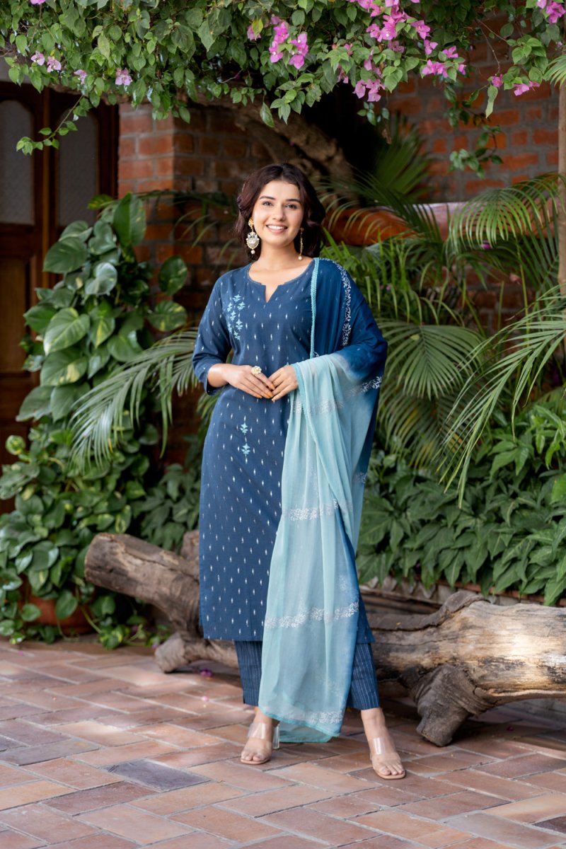 Handloom Cotton Lurex Weave Suit Set - Payal