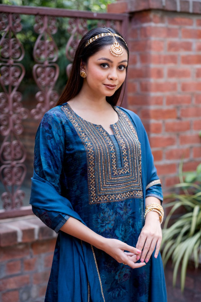 Indigo Silk Viscose Suit Set - Payal