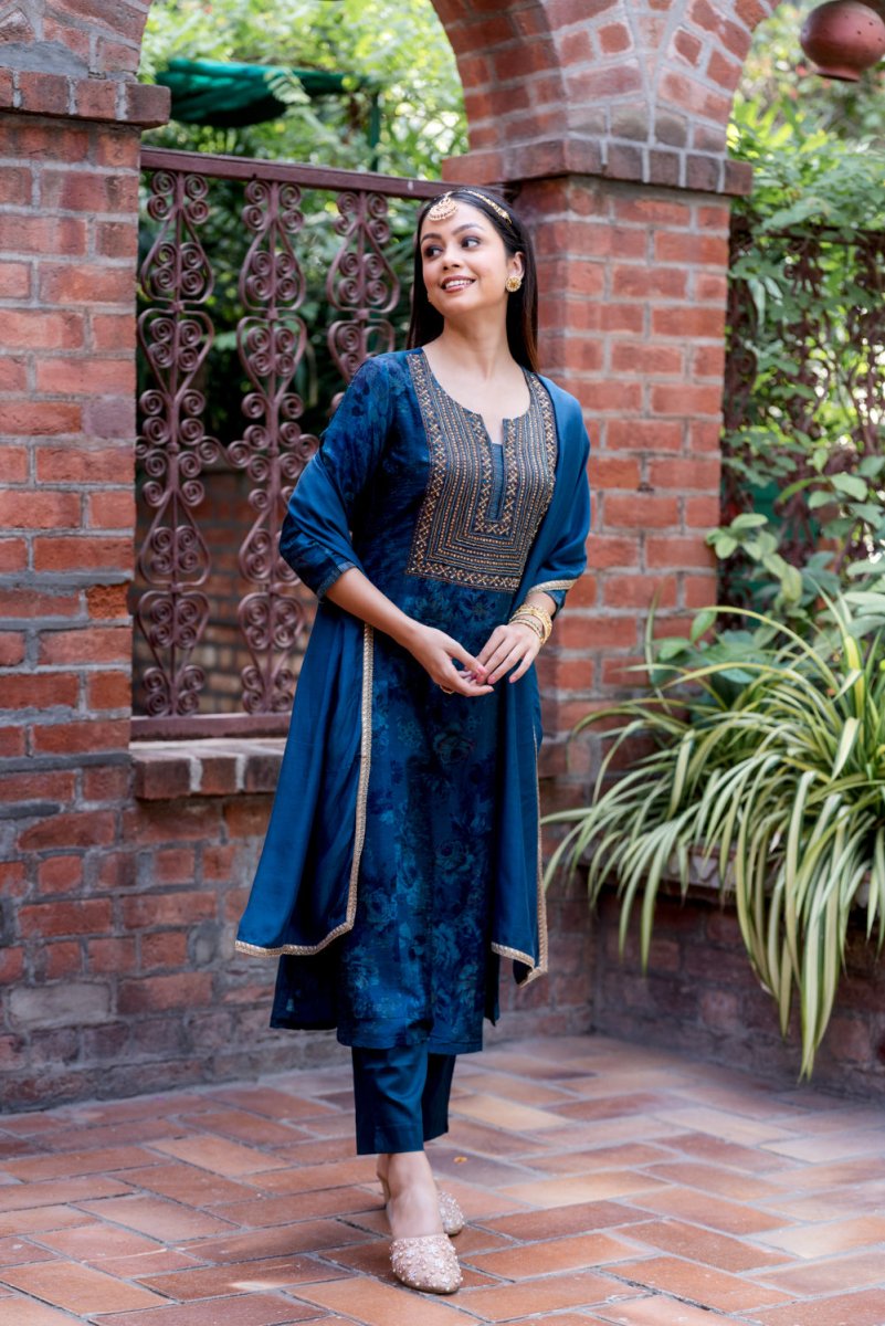 Indigo Silk Viscose Suit Set - Payal