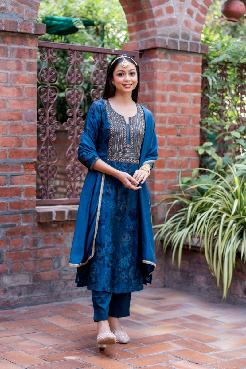 Indigo Silk Viscose Suit Set - Payal